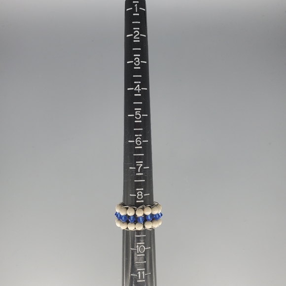 Ivory and Blue Swarovski Beaded Ring - Picture 5 of 8
